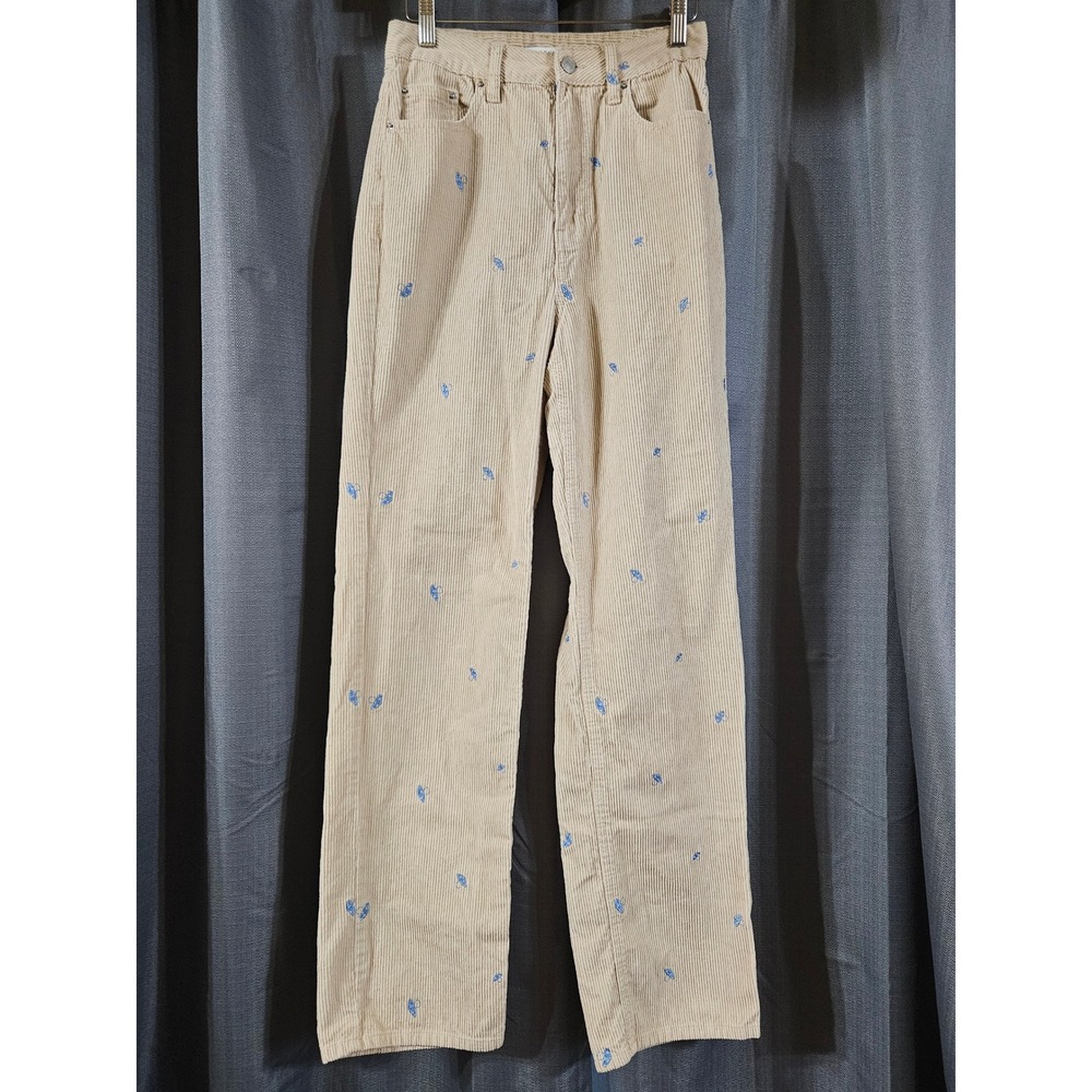PacSun 90s Boyfriend Tan Corduroy Mushroom Embroidered Pants Womens 27 fairy - Picture 2 of 7